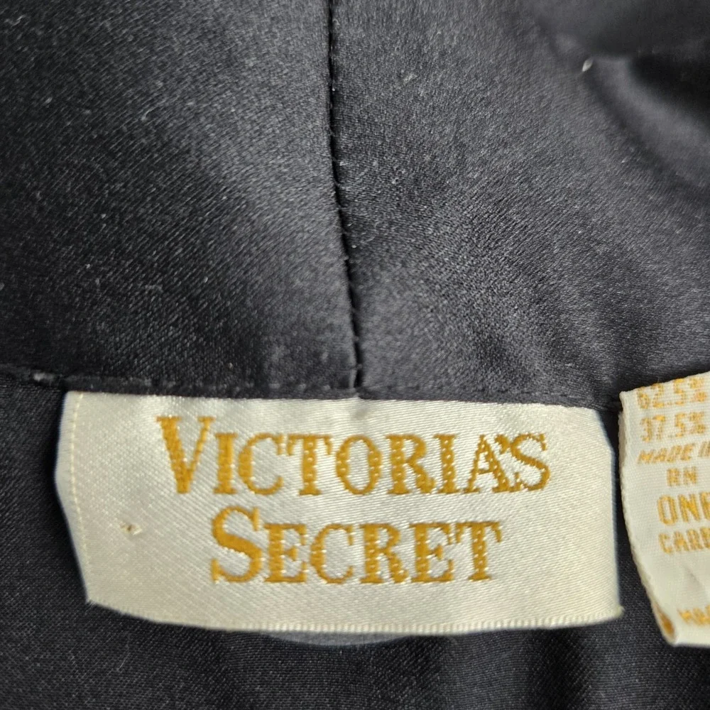 Victoria's Secret Gold Label‎ Vtg Black Satin And Lace Kimono Robe One Size